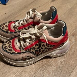 Kurt Geiger Leopard Print Platform Sneakers with Red Trim